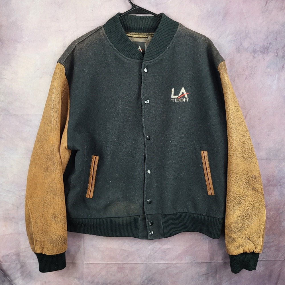 LA GEAR LA TECH Wool Jacket w/ Leather Sleeves men's Size LARGE Black
